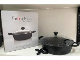 Ferro Plus Cam Kapaklı Döküm-Granit 30 cm Karnıyarık Tencere
