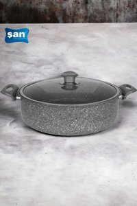 Şan Cam Kapaklı Granit 30 cm Basık Tencere