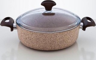 Falez Creamy Cam Kapaklı Granit 22 cm Basık Tencere