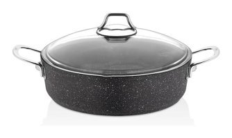 Falez Black Line Cam Kapaklı Granit 28 cm Basık Tencere