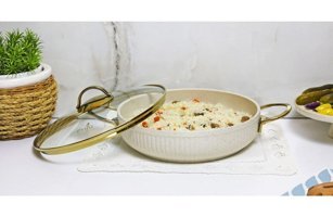 Evita İstiridye Gold İndüksiyon Cam Kapaklı Granit 30 cm Basık Tencere