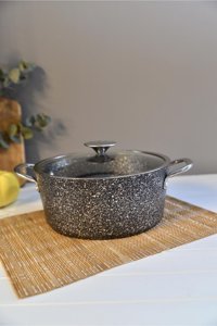 Oms Collection İndüksiyon Cam Kapaklı Granit 24 cm Derin Tencere