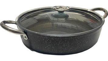 Esse Cam Kapaklı Granit 30 cm Basık Tencere