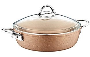 Evimsaray Goldstone Cam Kapaklı Granit 24 cm Basık Tencere