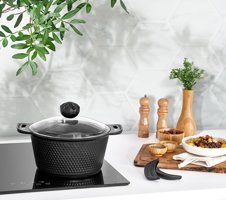 Amboss Kuvars Cam Kapaklı Döküm 20 cm Derin Tencere