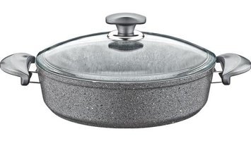 Oms Collection 3310 Cam Kapaklı Granit 22 cm Basık Tencere