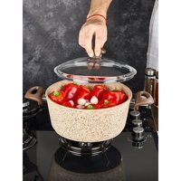 Falez Creamy Cam Kapaklı Granit 30 cm Derin Tencere