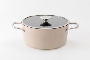 Vivense Kitchen Essentials Cam Kapaklı Granit 24 cm Derin Tencere Bej