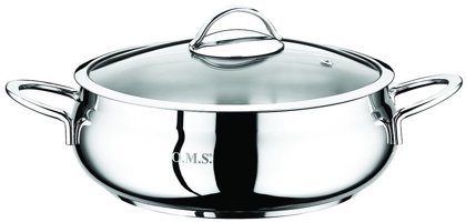 Oms Collection Cam Kapaklı Çelik 30 cm Basık Tencere