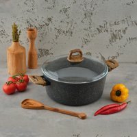 Leydi Marble Natura Cam Kapaklı Granit 28 cm Derin Tencere