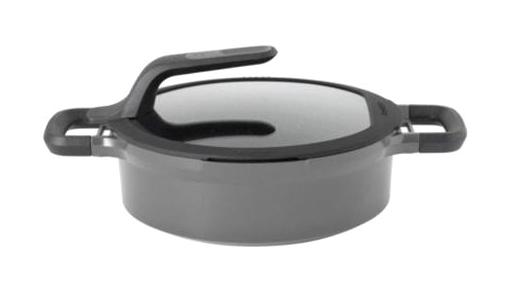 Berghoff Gem Stay Cool Cam Kapaklı Döküm 24 cm Basık Tencere Gri
