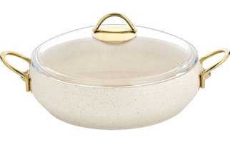 Essenso Gold Cam Kapaklı Döküm 28 cm Basık Tencere