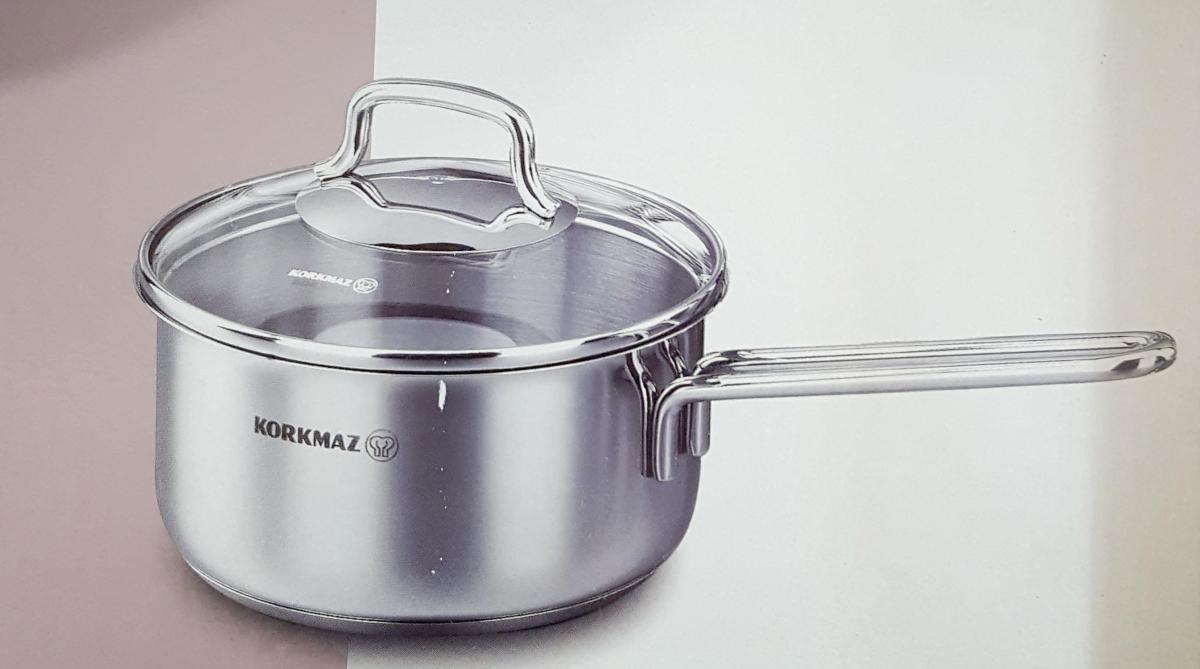 Korkmaz Perla A1648 Cam Kapaklı Paslanmaz Çelik 16 cm Derin Sos Tencere
