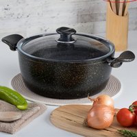 Evren Gold Stone Cam Kapaklı Granit 32 cm Derin Tencere