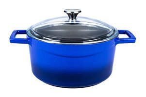 Lava Glaze Cam Kapaklı Döküm 24 cm Derin Tencere Mavi
