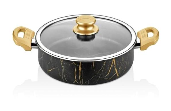 Cem Gold Marble Cam Kapaklı Alüminyum 26 cm Karnıyarık Tencere