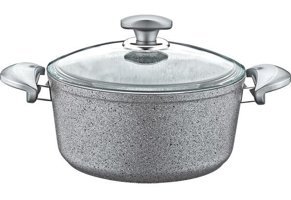 Oms Collection 3110 Cam Kapaklı Granit 20 cm Derin Tencere Gri