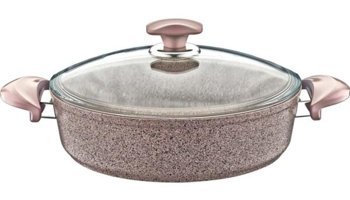 Oms Collection 3310 Cam Kapaklı Granit 26 cm Karnıyarık Tencere Pembe