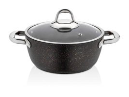 Schafer Galaxy Tech Cam Kapaklı Granit 28 cm Derin Tencere Bej