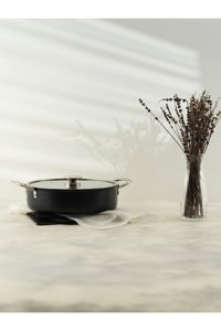 Leydi Marble Natura Cam Kapaklı Granit 22 cm Karnıyarık Tencere