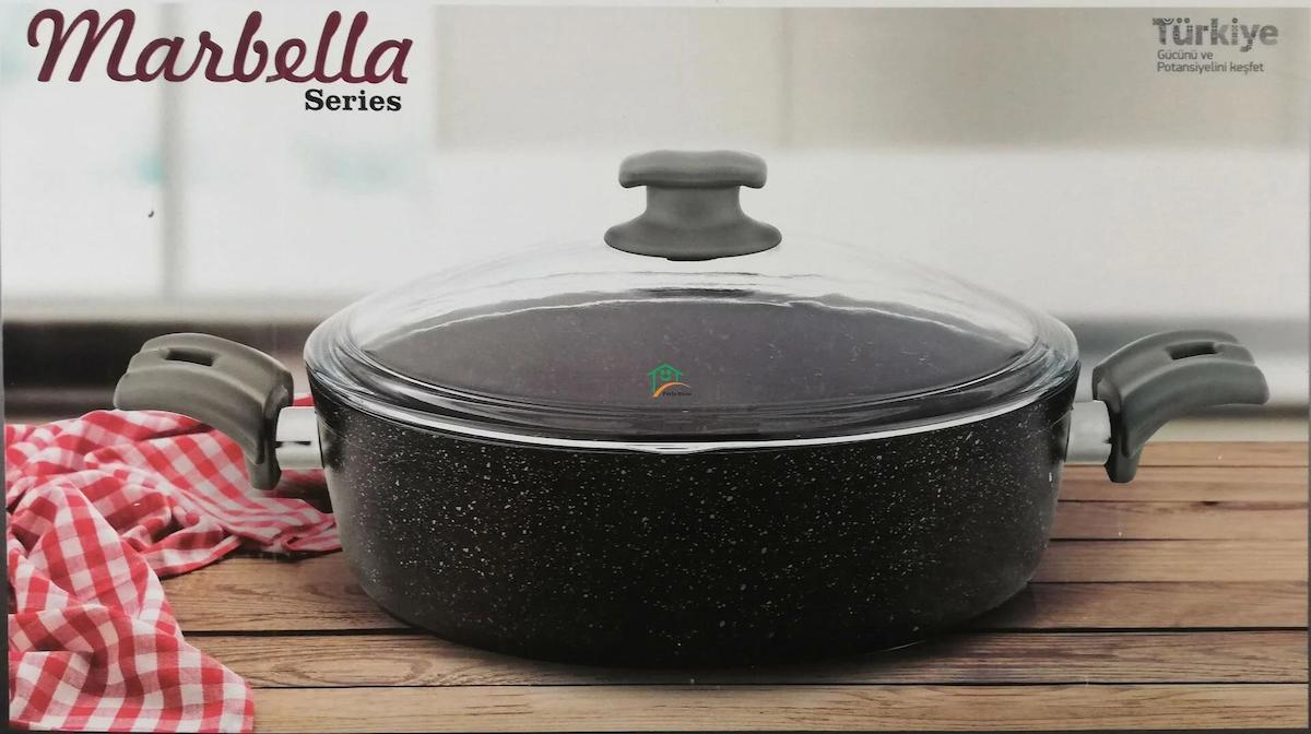 Bonera Marbella Cam Kapaklı Granit 30 cm Karnıyarık Tencere