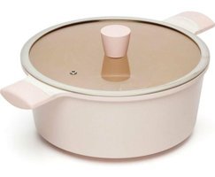 Lacena Cam Kapaklı Döküm 24 cm Derin Tencere Pembe