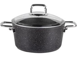 Aryıldız Terra Grey Cam Kapaklı Döküm-Granit 20 cm Derin Tencere
