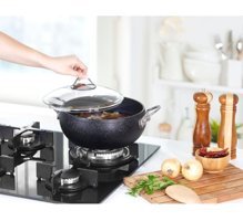 Amboss Aquamarine Cam Kapaklı Granit 28 cm Derin Tencere