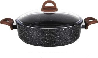 Aryıldız Terra Grey Cam Kapaklı Granit 28 cm Basık Tencere