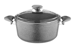Oms Collection Bio 3110 Cam Kapaklı Granit 30 cm Derin Tencere Gri