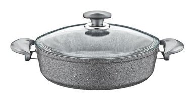 Oms Collection Cam Kapaklı Granit 24 cm Karnıyarık Tencere Gri