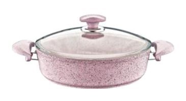 Oms Collection 514995 Cam Kapaklı Granit 30 cm Basık Tencere Pembe