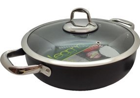 Leggno Cam Kapaklı Granit 28 cm Basık Tencere