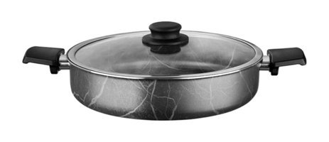Cem Black Marble Cam Kapaklı Alüminyum 30 cm Karnıyarık Tencere