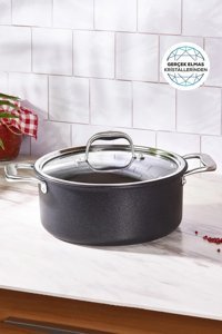 Karaca Biodiamond Pro İndüksiyon Cam Kapaklı Granit 24 cm Derin Tencere