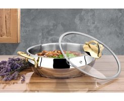 Lines Zeycan Cam Kapaklı Çelik 30 cm Basık Tencere