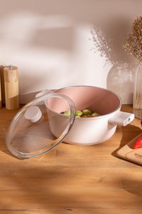 Emsan Swiss Crystal Cam Kapaklı Granit 20 cm Derin Tencere Pembe