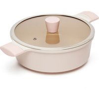 Lacena Cam Kapaklı Döküm 22 cm Basık Tencere Pembe