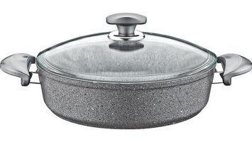 Oms Collection Cam Kapaklı Granit 26 cm Basık Tencere