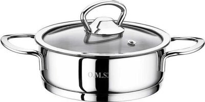 Oms Collection Cam Kapaklı Çelik 14 cm Basık Tencere