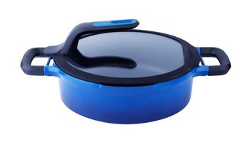Berghoff Gem Stay Cool Cam Kapaklı Döküm 24 cm Basık Tencere Mavi