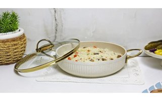 İstiridye Gold Cam Kapaklı Granit 28 cm Basık Tencere