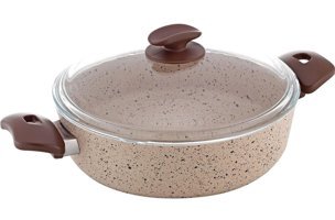Gökdil Bakalit Cam Kapaklı Granit 30 cm Basık Tencere