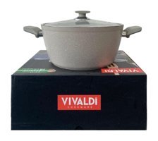 Vivaldi ECO Cam Kapaklı Granit 28 cm Derin Tencere