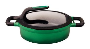 Berghoff Gem Stay Cool Cam Kapaklı Döküm 26 cm Basık Tencere Açık Yeşil