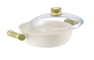 Mehtap Stone Cam Kapaklı Granit 28 cm Karnıyarık Tencere Bej