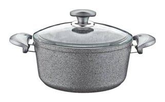 Oms Collection Cam Kapaklı Granit 24 cm Derin Tencere Gri