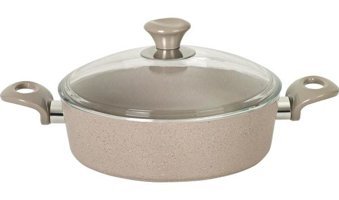 Mehtap Stone Cam Kapaklı Granit 28 cm Karnıyarık Tencere Krem