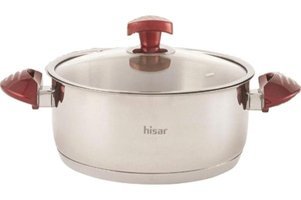 Hisar Lizbon Ideal Cam Kapaklı Çelik 22 cm Derin Tencere Kırmızı