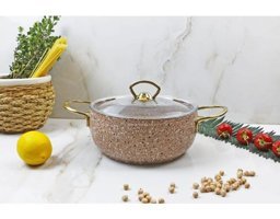 Evita Eco Gold Cam Kapaklı Granit 20 cm Derin Tencere Kahverengi
